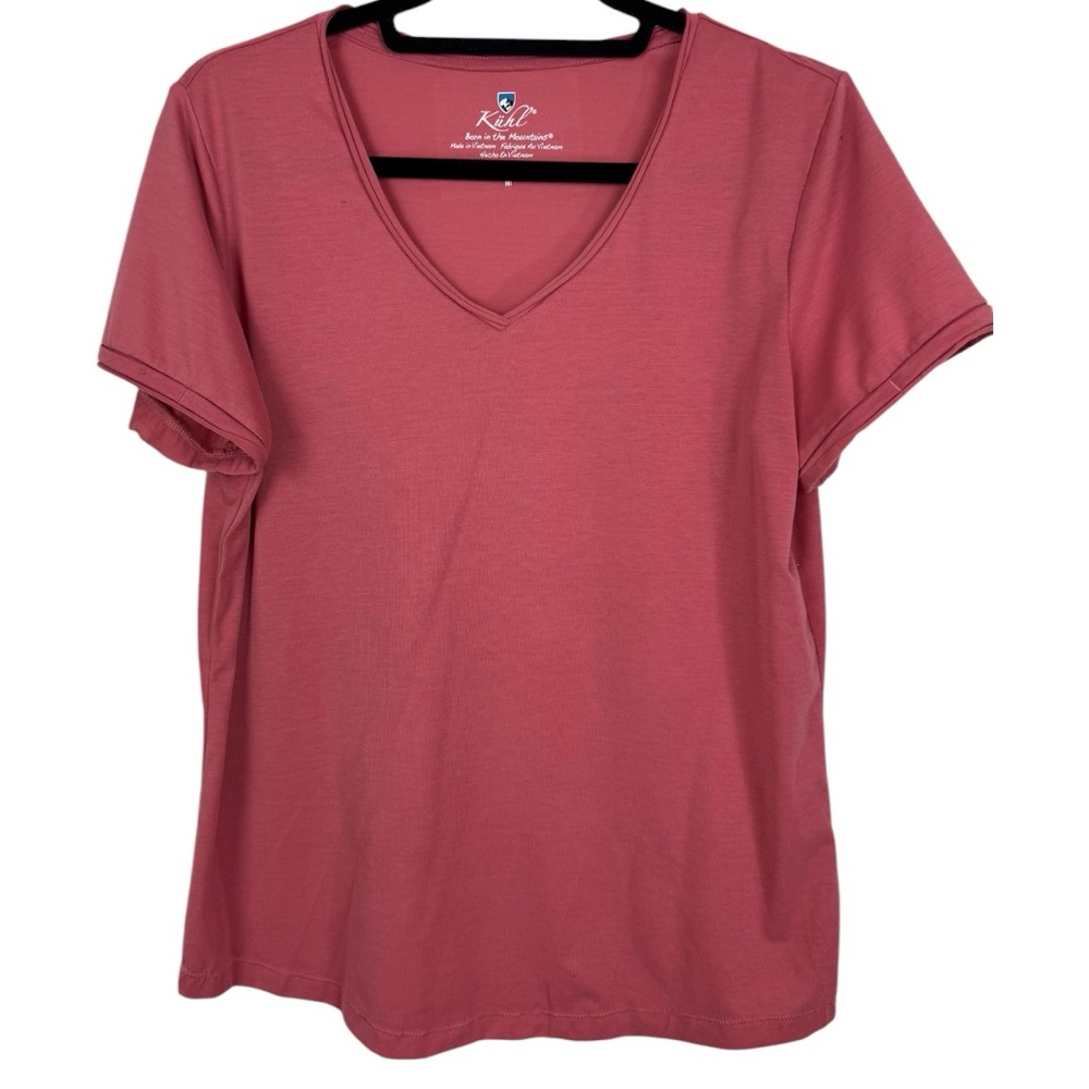 KUHL Inara V-Neck Short Sleeve Tee Women’s Size M pink Rolled Sleeves